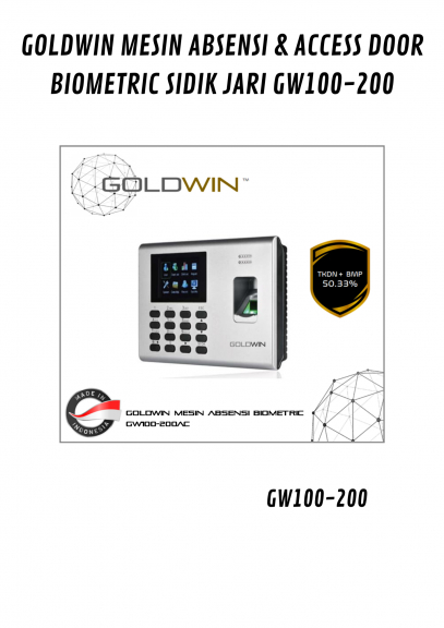 GOLDWIN MESIN ABSENSI  ACCESS DOOR BIOMETRIC SIDIK JARI GW100 200