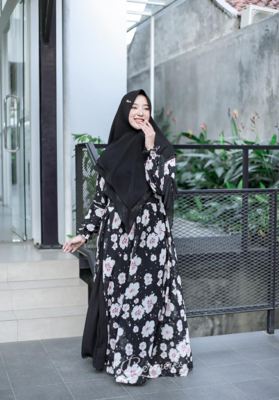 Set syarii bermeks = Gamis + hijab