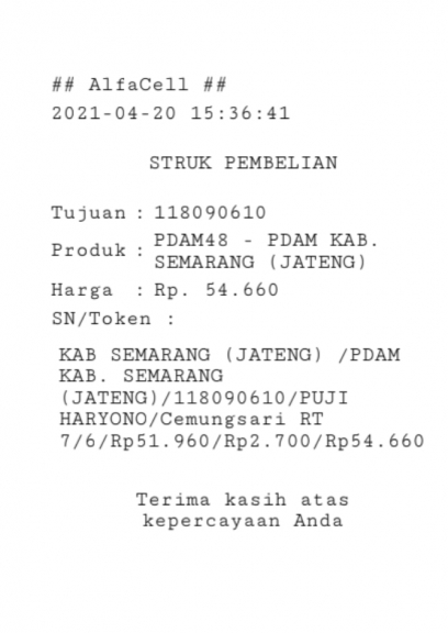 Quota , pulsa dan token listrik ( alfacell )