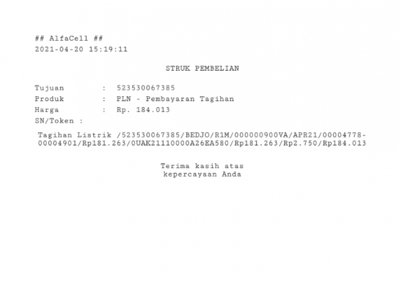 Quota , pulsa dan token listrik ( alfacell )