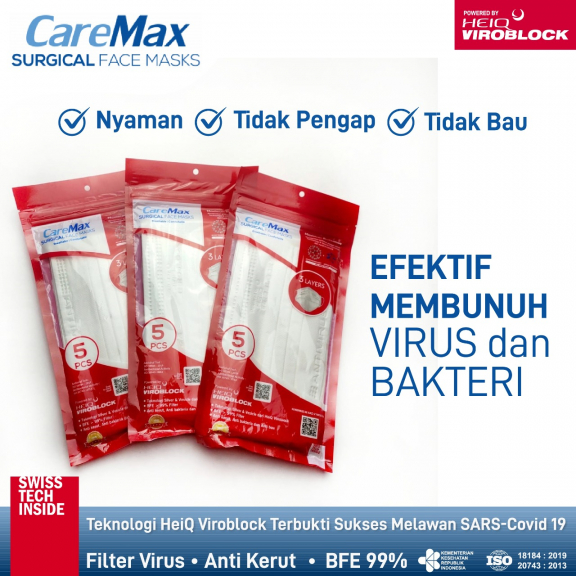 Care Max Disposable Duckbill Surgical Mask Hei Q Viroblock / Masker Bedah Duckbill Sekali Pakai Care Max Hei Q Viroblock