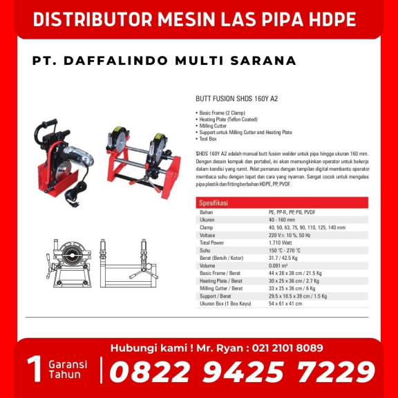 Mesin Las Pipa Hdpe 6 Inch - 082294257229