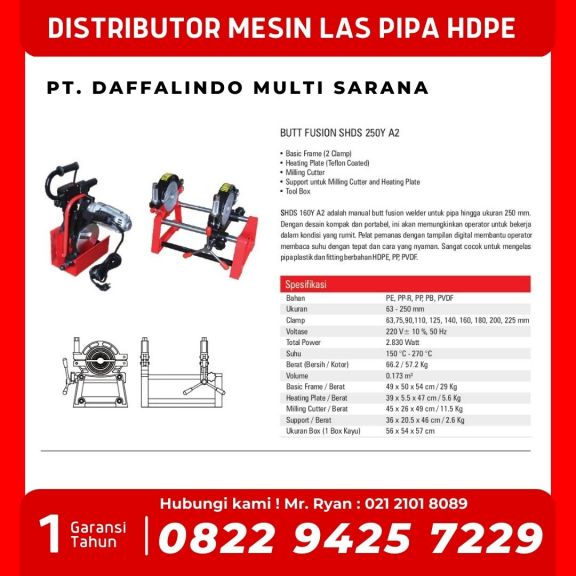 Mesin Las Pipa Hdpe 6 Inch - 082294257229