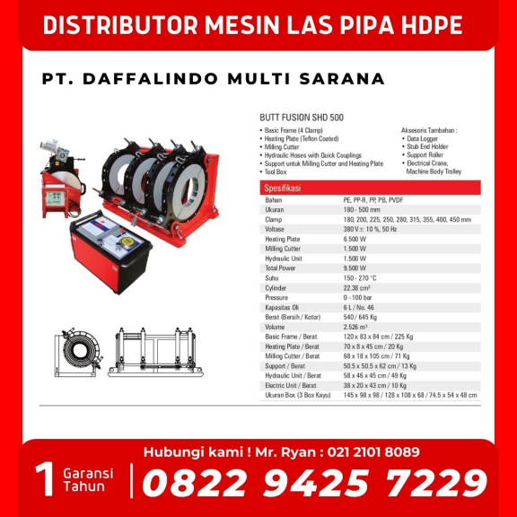 Mesin Las Pipa Hdpe  630mm - 082294257229