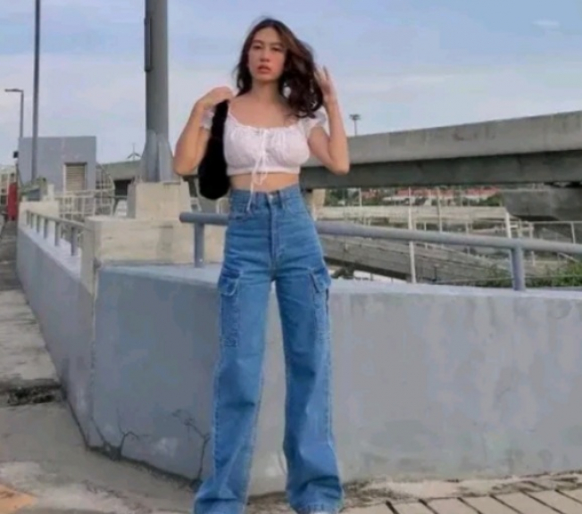 Celana haigwaist jeans cargo loose hangeover terbaru