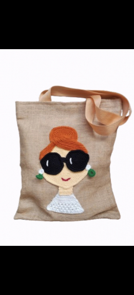 Totebag goni kombinasi rajut karakter flat