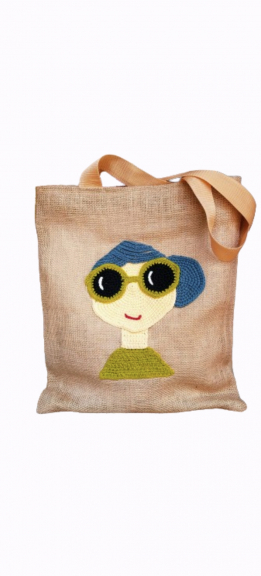 Totebag goni kombinasi rajut karakter flat