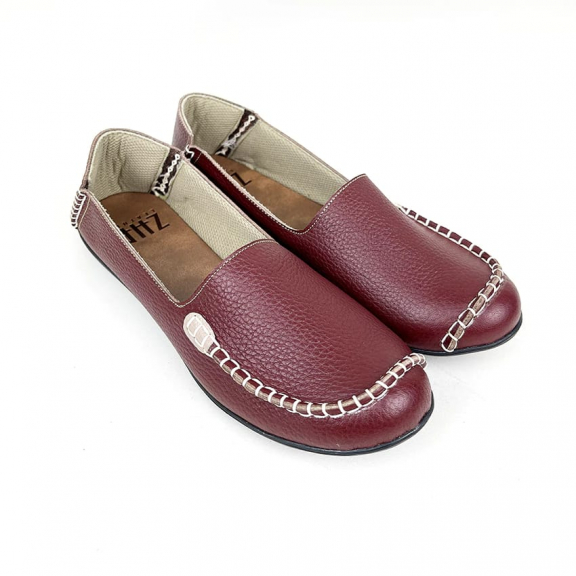 Sepatu wanita kulit asli Garut slip on flat model sulam