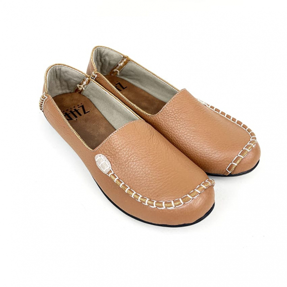 Sepatu wanita kulit asli Garut slip on flat model sulam
