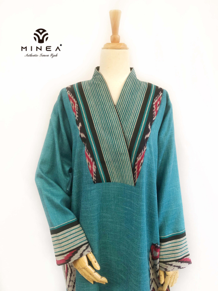 Minea Gamis Tenun Motif Kombinasi Katun Linen Alifah