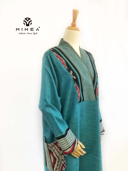 Minea Gamis Tenun Motif Kombinasi Katun Linen Alifah