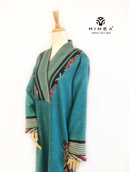Minea Gamis Tenun Motif Kombinasi Katun Linen Alifah