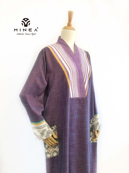 Minea Gamis Tenun Motif Kombinasi Katun Linen Alifah