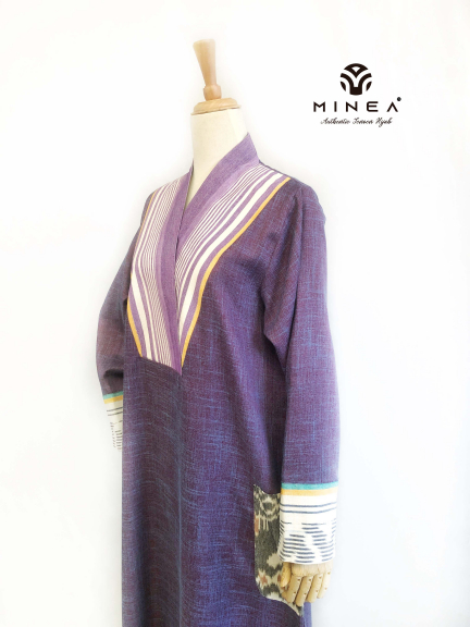 Minea Gamis Tenun Motif Kombinasi Katun Linen Alifah
