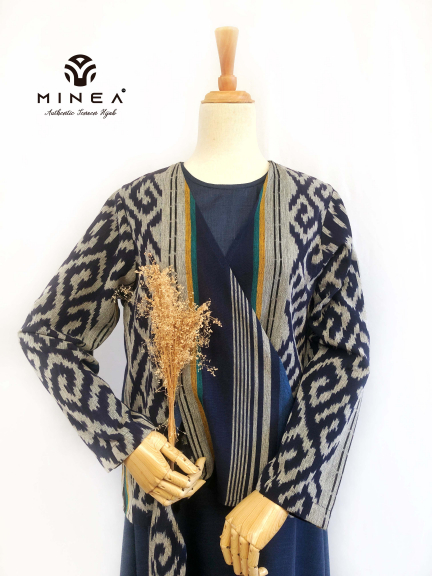 Minea Gamis Tenun Motif Kombinasi Katun Linen Maisa