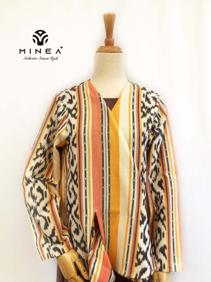 Minea Gamis Tenun Motif Kombinasi Katun Linen Maisa