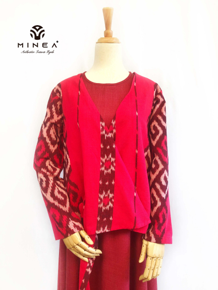 Minea Gamis Tenun Motif Kombinasi Katun Linen Maisa