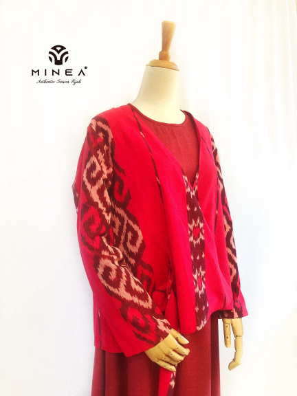 Minea Gamis Tenun Motif Kombinasi Katun Linen Maisa