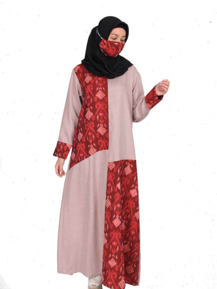 Minea Gamis Tenun Motif Kombinasi Katun Linen Afaf