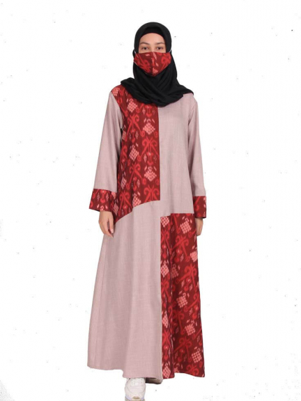Minea Gamis Tenun Motif Kombinasi Katun Linen Afaf