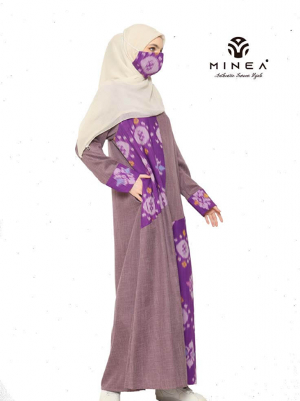 Minea Gamis Tenun Motif Kombinasi Katun Linen Afaf
