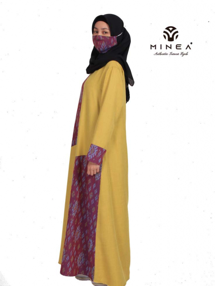 Minea Gamis Tenun Motif Kombinasi Katun Linen Afaf