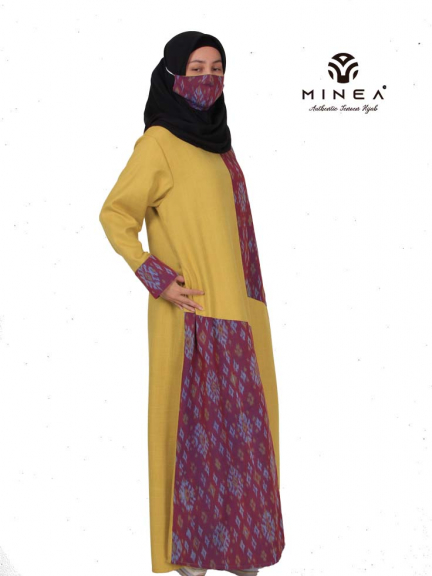 Minea Gamis Tenun Motif Kombinasi Katun Linen Afaf