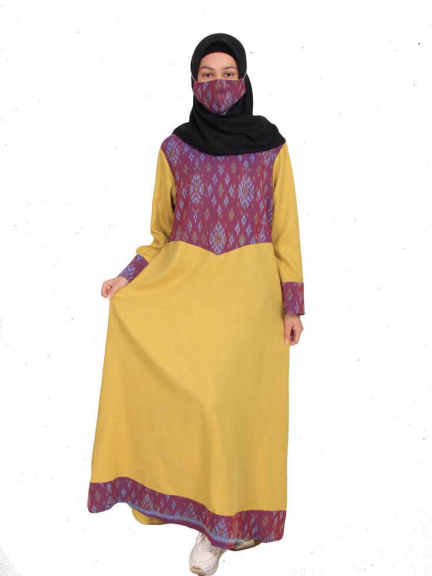Minea Gamis Tenun Motif Kombinasi Katun Linen Almas