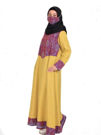 Minea Gamis Tenun Motif Kombinasi Katun Linen Almas