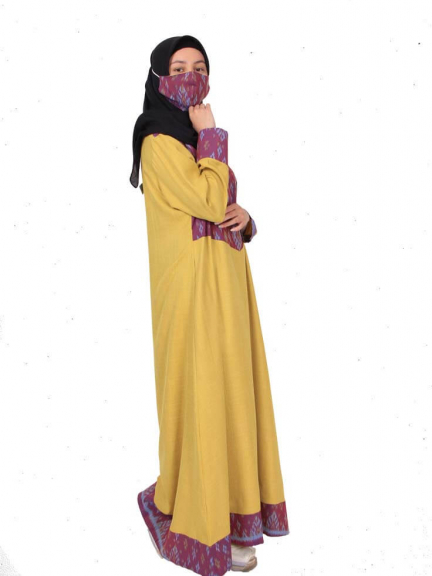 Minea Gamis Tenun Motif Kombinasi Katun Linen Almas