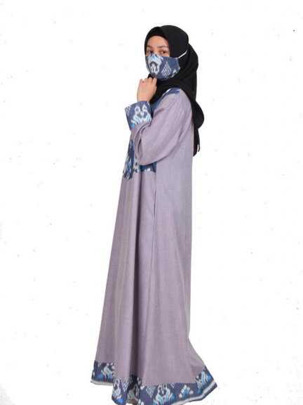 Minea Gamis Tenun Motif Kombinasi Katun Linen Almas