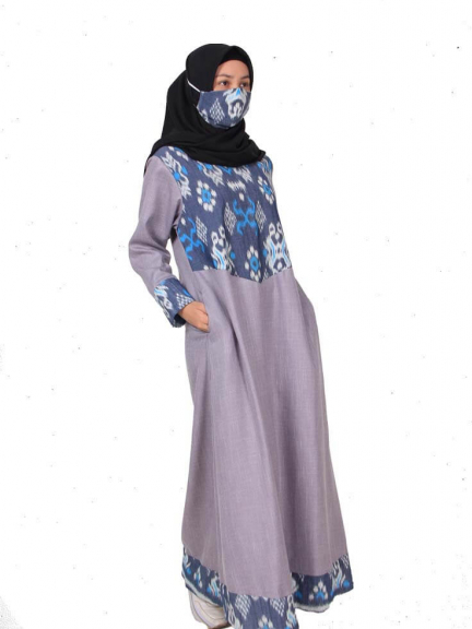 Minea Gamis Tenun Motif Kombinasi Katun Linen Almas