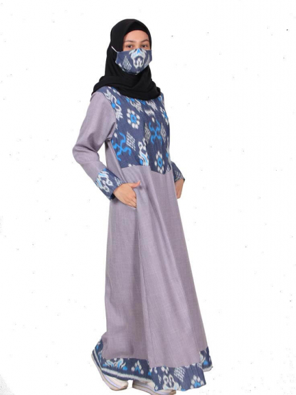 Minea Gamis Tenun Motif Kombinasi Katun Linen Almas