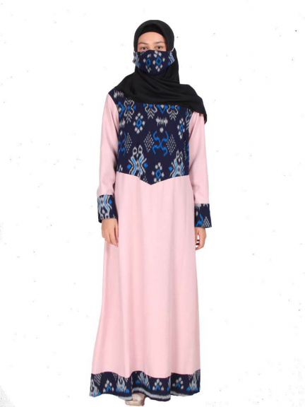 Minea Gamis Tenun Motif Kombinasi Katun Linen Almas