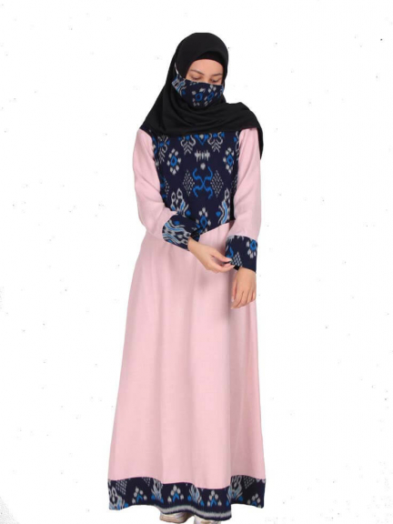 Minea Gamis Tenun Motif Kombinasi Katun Linen Almas