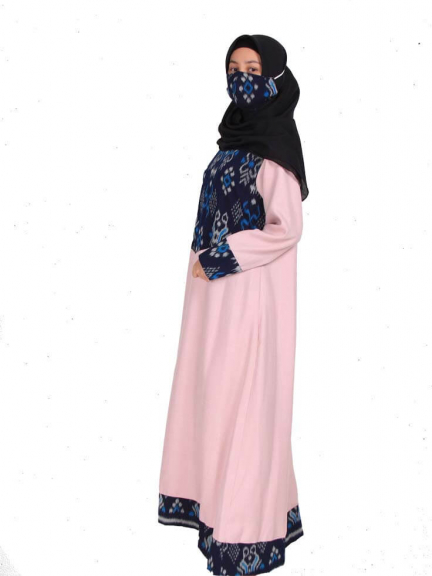 Minea Gamis Tenun Motif Kombinasi Katun Linen Almas