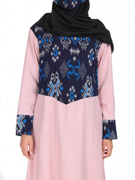 Minea Gamis Tenun Motif Kombinasi Katun Linen Almas