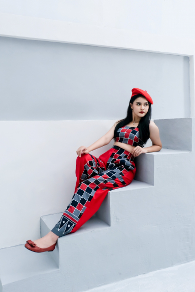 Adiwarna One Set Batik Tulis motif Kotak Kotak bahan Katun fit to L