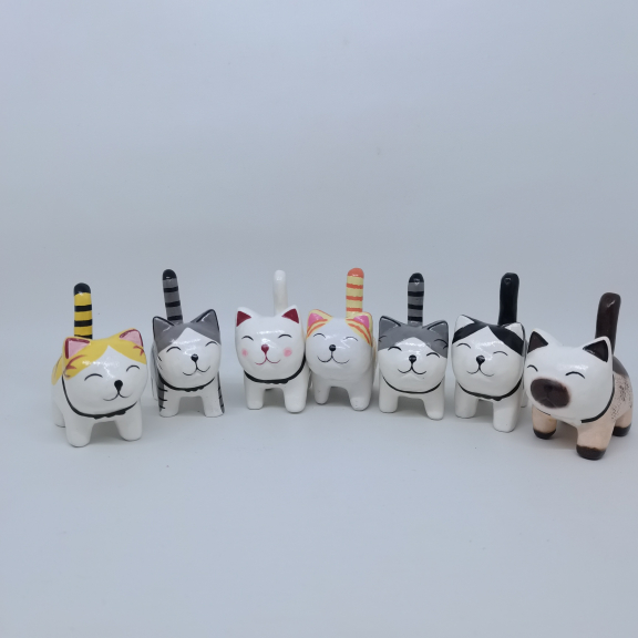 Boneka Kayu Kucing Neko Gendut Hiasan Meja atau Rak