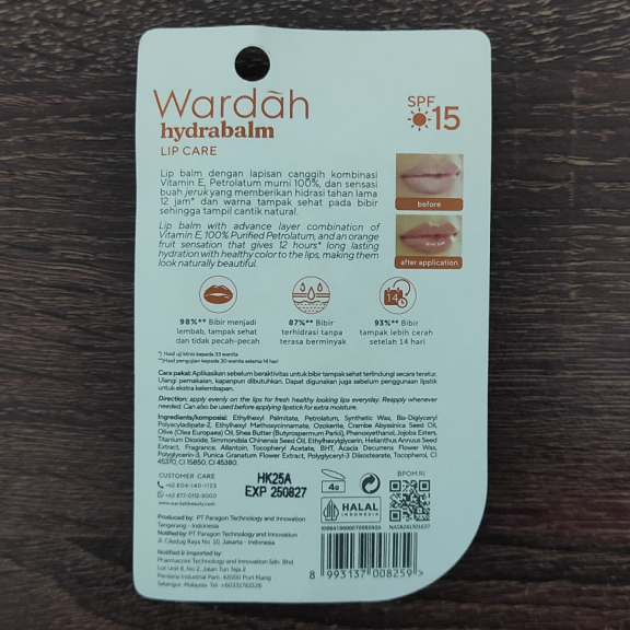 Pelembap Bibir Orange Squeeze Wardah Hydrabalm Lip Care 4 g