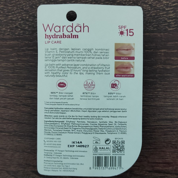 Pelembap Bibir Candy Strawberry Wardah Hydrabalm Lip Care 4 g
