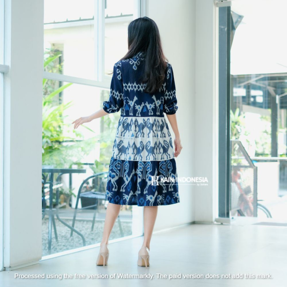 Dress Kanaya Tenun Jepara Ruchi Biru Dress Ruffle Mewah