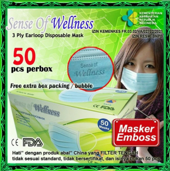 Masker Medis 3ply disposable earloop wealness isi 50/box