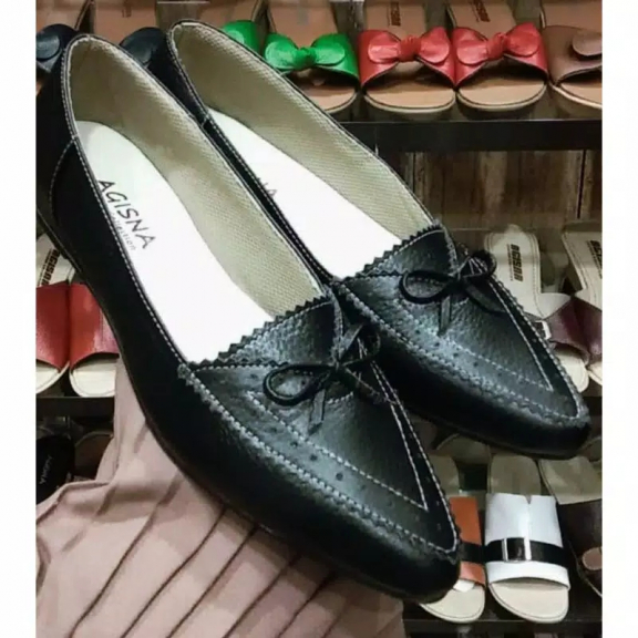 Sepatu Wanita slip On Pita Kulit Asli sapi Garut sukaregang