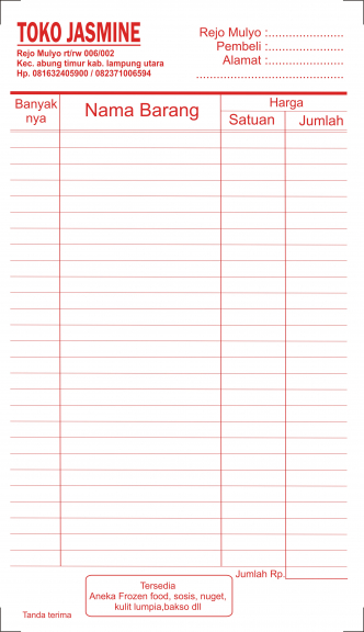 cetak nota pembayaran menggunakan nama sendiri