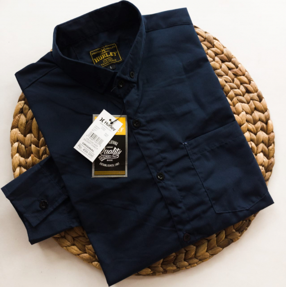 Kemeja Pria size Dewasa Polos Distro Original Hurley✓Lengan Panjang (HITAM)