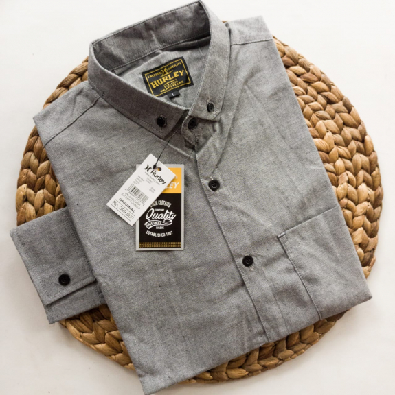 Kemeja Pria size Dewasa Polos Distro Original Hurley✓Lengan Panjang (HITAM)