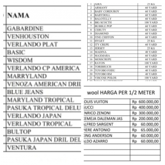 menyediakan berbagai jenis kain USA DRILL, JAPAN DRILL, TC, WOOL lokal dan impor