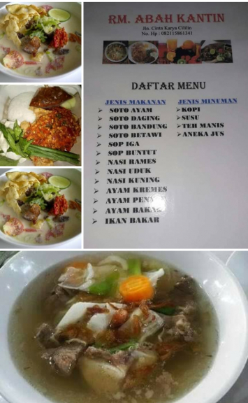 Ayam goreng ayam bakar soto ayam SOP iga SOP buntut ikan bakar