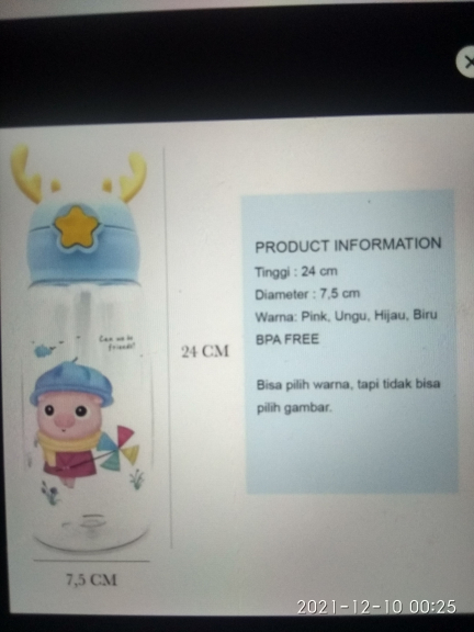 Botol minum tanduk rusa 700 ml dengan sedotan 